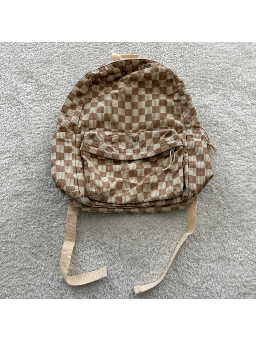 Neutral Checkered Corduroy Backpack